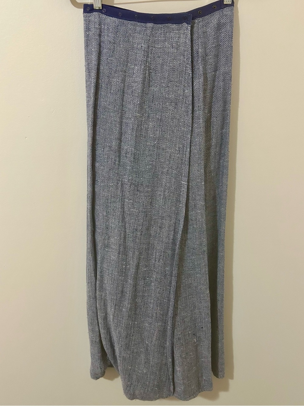 Vintage 70s 80s Reversible Blue Tweed Adjustable Snap Wrap Midi Skirt M L - Picture 3 of 11